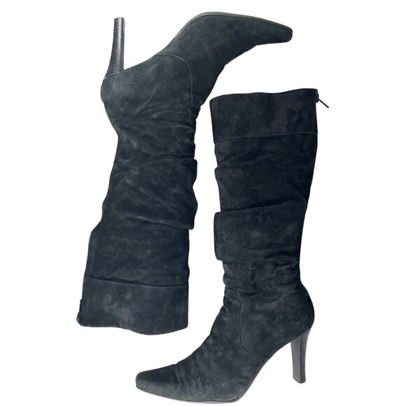 WHITE MOUNTAIN! BLACK GENUINE SUEDE LEATHER SCRUNCHY BOHO CHIC BOOTS! SZ 7.5M - Picture 6 of 11